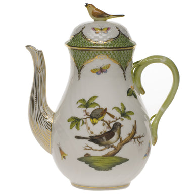 Herend Rothschild Bird Green Bord Coffee Pot W/bird  (36 Oz) 8.5"h - Green Border