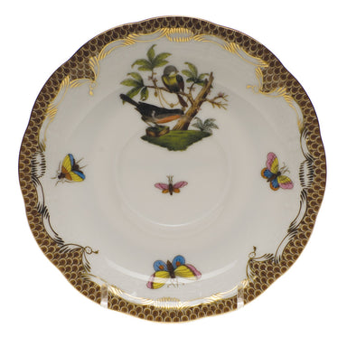 Herend Rothschild Bird Choc Border Tea Saucer - Motif 02 6"d - Brown Border