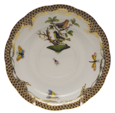 Herend Rothschild Bird Choc Border Tea Saucer - Motif 03 6"d - Brown Border