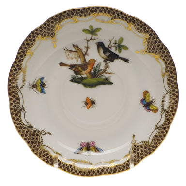 Herend Rothschild Bird Choc Border Tea Saucer - Motif 05 6"d - Brown Border