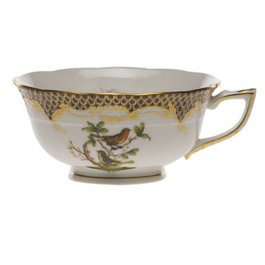 Herend Rothschild Bird Choc Border Tea Cup - Motif 03 (8 Oz) - Brown Border