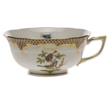 Herend Rothschild Bird Choc Border Tea Cup - Motif 04 (8 Oz) - Brown Border