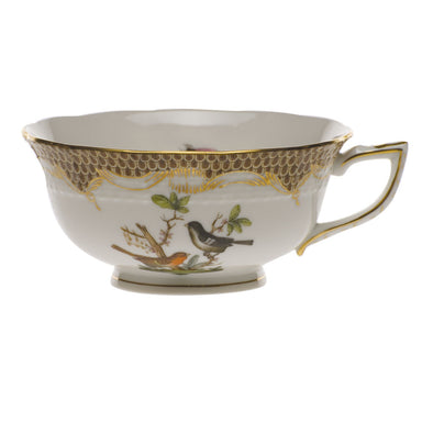 Herend Rothschild Bird Choc Border Tea Cup - Motif 05 (8 Oz) - Brown Border