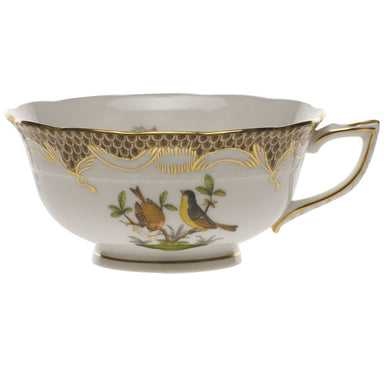 Herend Rothschild Bird Choc Border Tea Cup - Motif 07 (8 Oz) - Brown Border