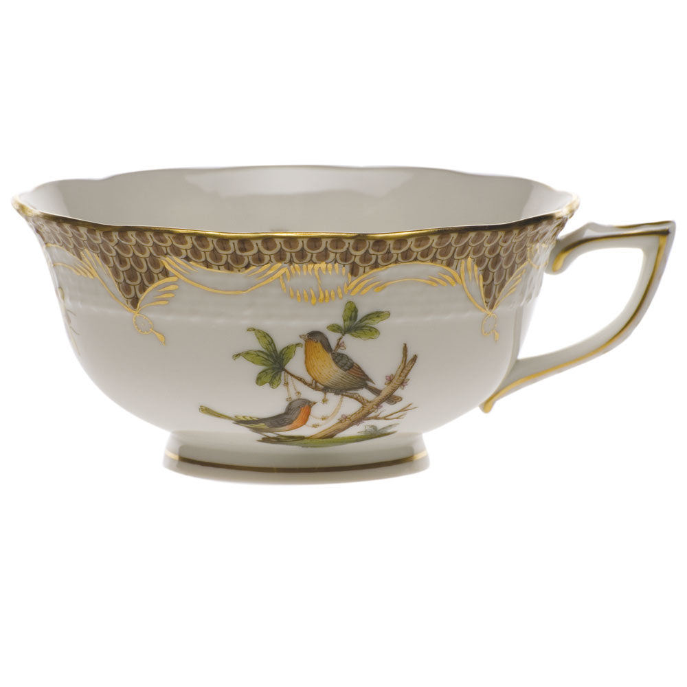 Herend Rothschild Bird Choc Border Tea Cup - Motif 08 (8 Oz) - Brown Border