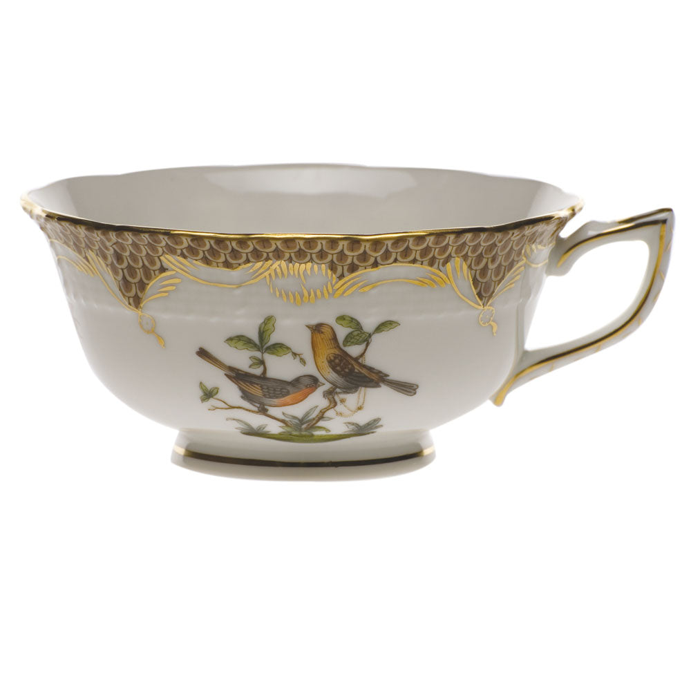 Herend Rothschild Bird Choc Border Tea Cup - Motif 09 (8 Oz) - Brown Border