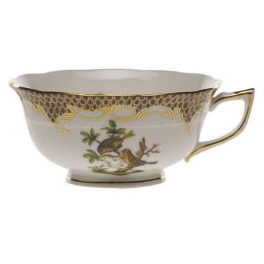 Herend Rothschild Bird Choc Border Tea Cup - Motif 10 (8 Oz) - Brown Border