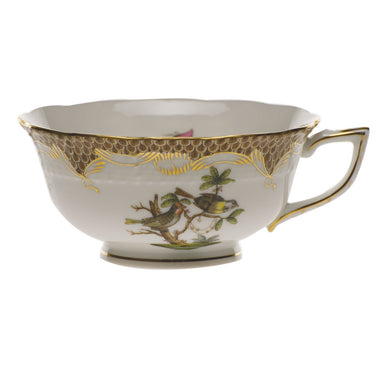 Herend Rothschild Bird Choc Border Tea Cup - Motif 11 (8 Oz) - Brown Border