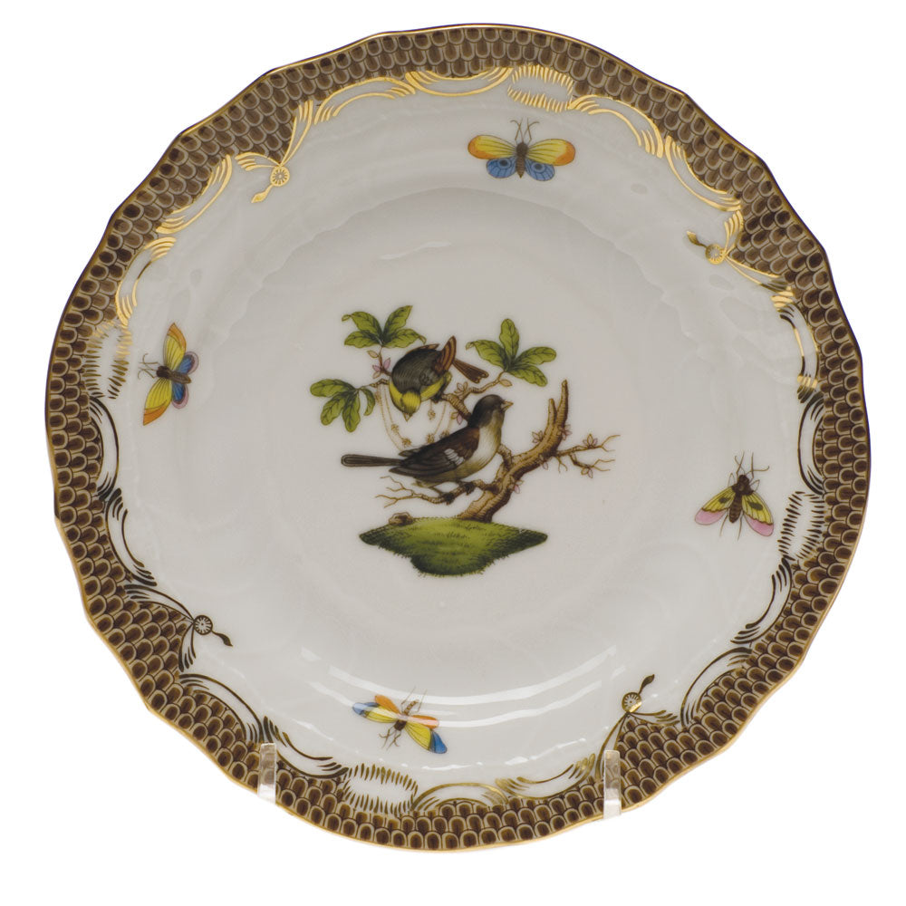 Herend Rothschild Bird Choc Border Bread And Butter Plate - Mo 01 6"d - Brown Border