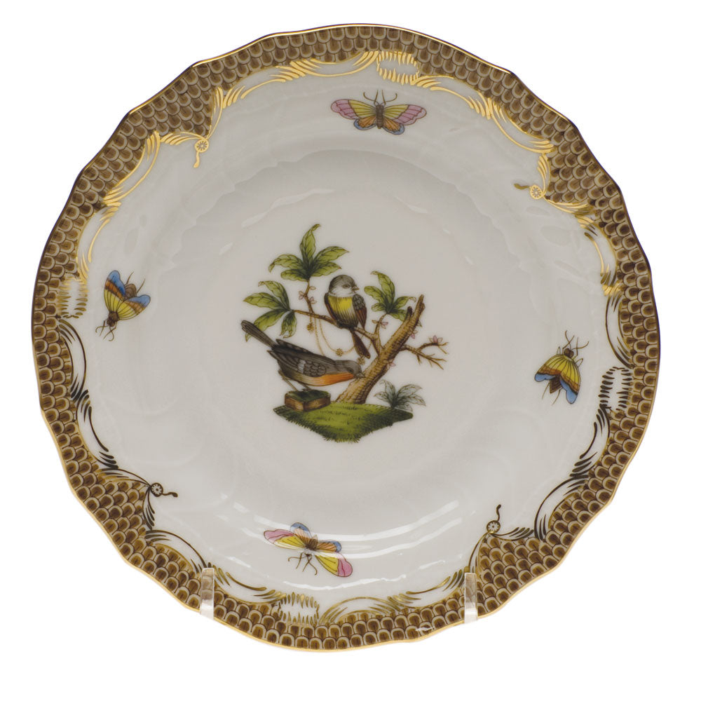 Herend Rothschild Bird Choc Border Bread And Butter Plate - Mo 02 6"d - Brown Border