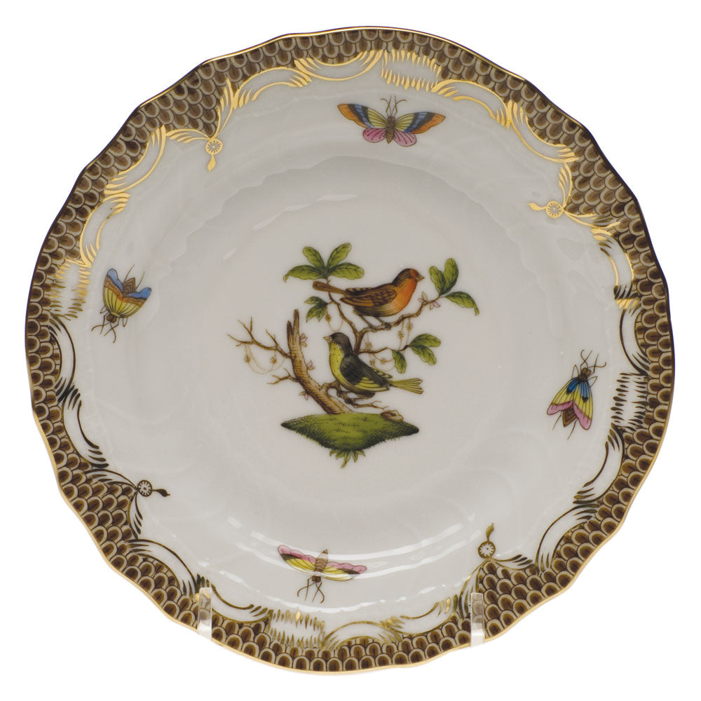Herend Rothschild Bird Choc Border Bread And Butter Plate - Mo 03 6"d - Brown Border