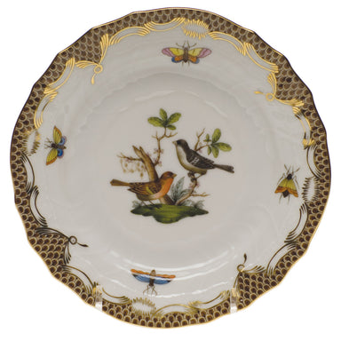 Herend Rothschild Bird Choc Border Bread And Butter Plate - Mo 05 6"d - Brown Border