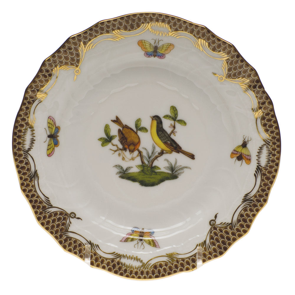 Herend Rothschild Bird Choc Border Bread And Butter Plate - Mo 07 6"d - Brown Border