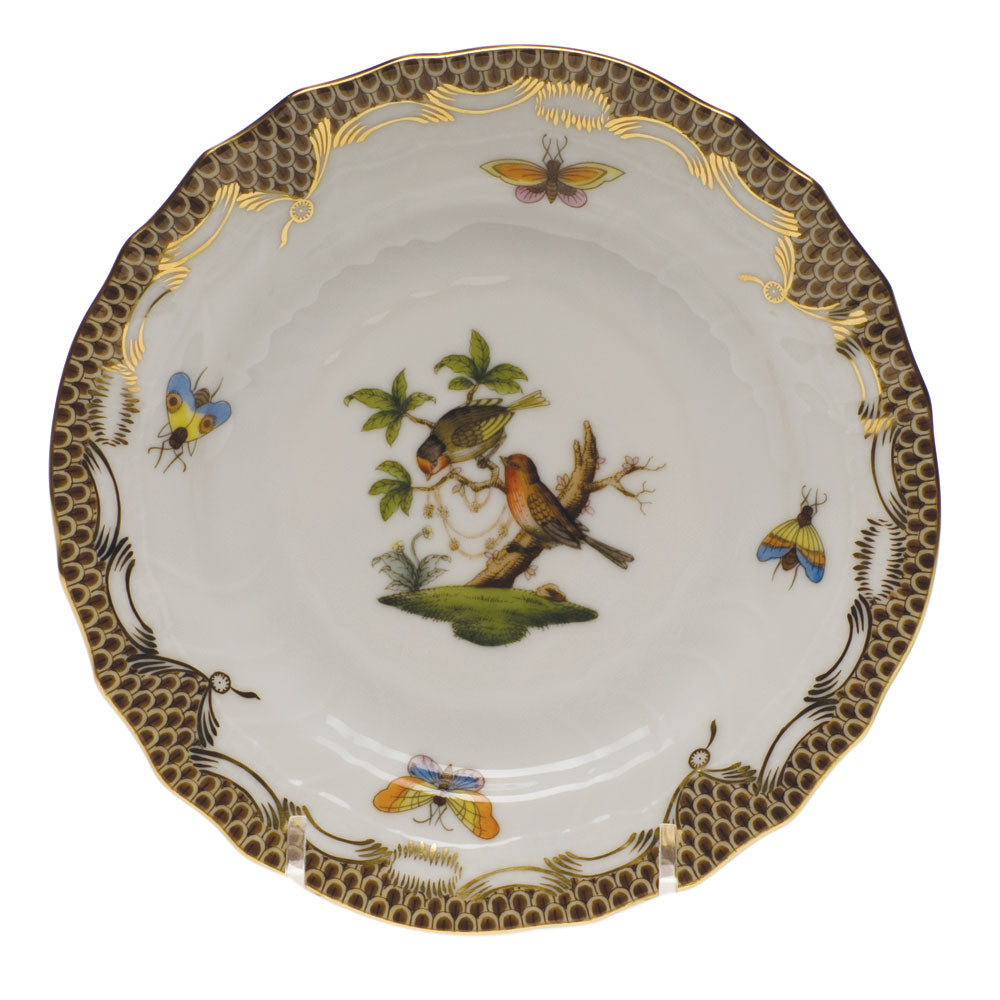 Herend Rothschild Bird Choc Border Bread And Butter Plate - Mo 10 6"d - Brown Border