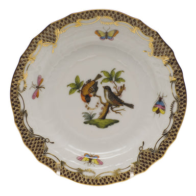 Herend Rothschild Bird Choc Border Bread And Butter Plate - Mo 12 6"d - Brown Border