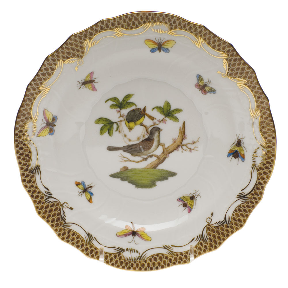 Herend Rothschild Bird Choc Border Salad Plate - Motif 01 7.5"d - Brown Border