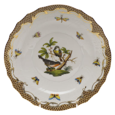 Herend Rothschild Bird Choc Border Salad Plate - Motif 02 7.5"d - Brown Border