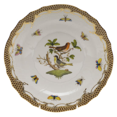 Herend Rothschild Bird Choc Border Salad Plate - Motif 03 7.5"d - Brown Border