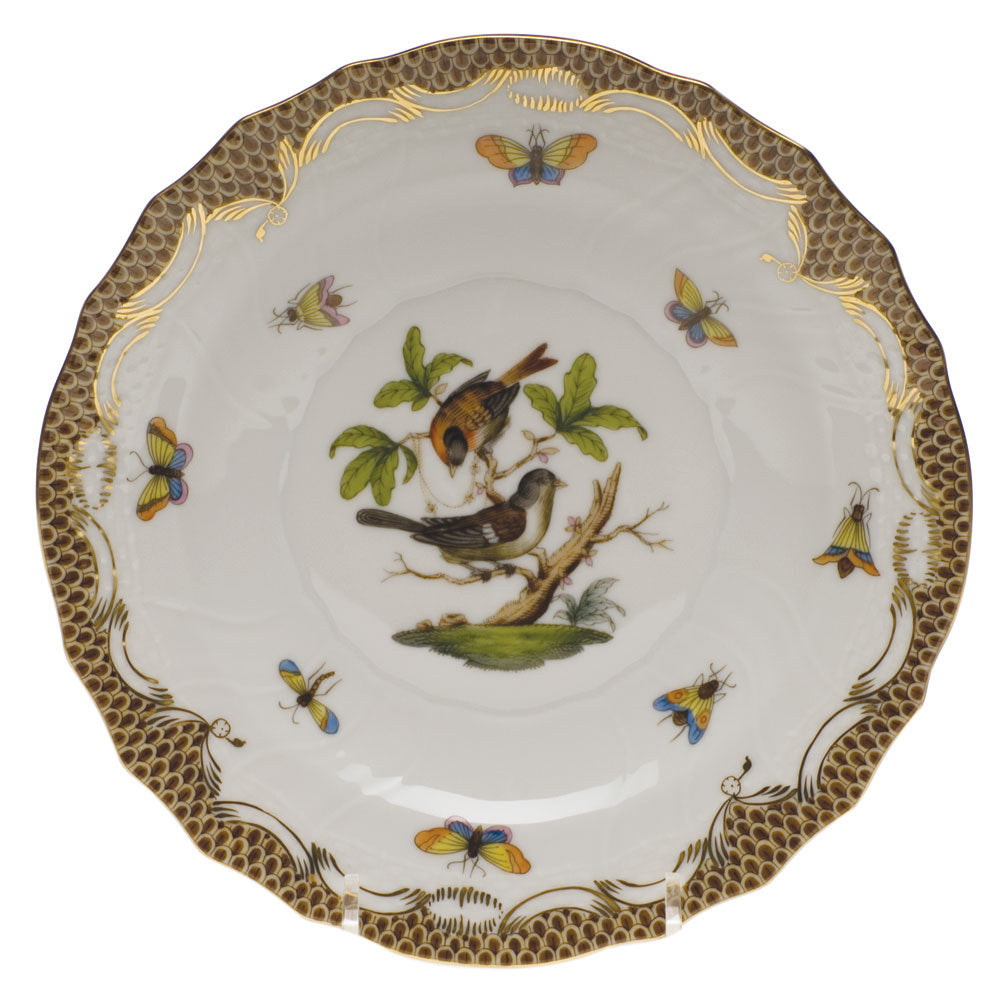 Herend Rothschild Bird Choc Border Salad Plate - Motif 04 7.5"d - Brown Border