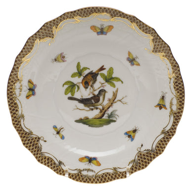 Herend Rothschild Bird Choc Border Salad Plate - Motif 04 7.5"d - Brown Border