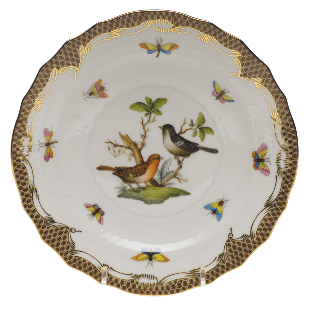 Herend Rothschild Bird Choc Border Salad Plate - Motif 05 7.5"d - Brown Border