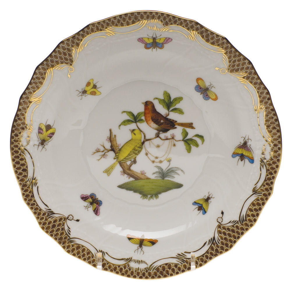 Herend Rothschild Bird Choc Border Salad Plate - Motif 06 7.5"d - Brown Border