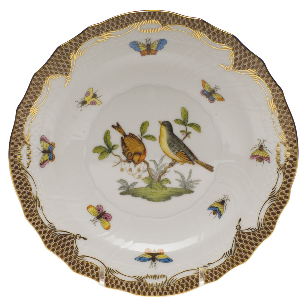 Herend Rothschild Bird Choc Border Salad Plate - Motif 07 7.5"d - Brown Border