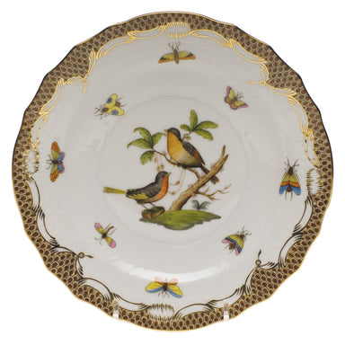 Herend Rothschild Bird Choc Border Salad Plate - Motif 08 7.5"d - Brown Border