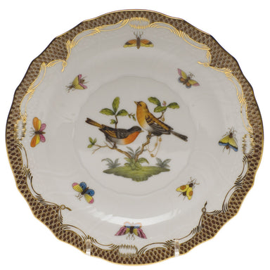 Herend Rothschild Bird Choc Border Salad Plate - Motif 09 7.5"d - Brown Border