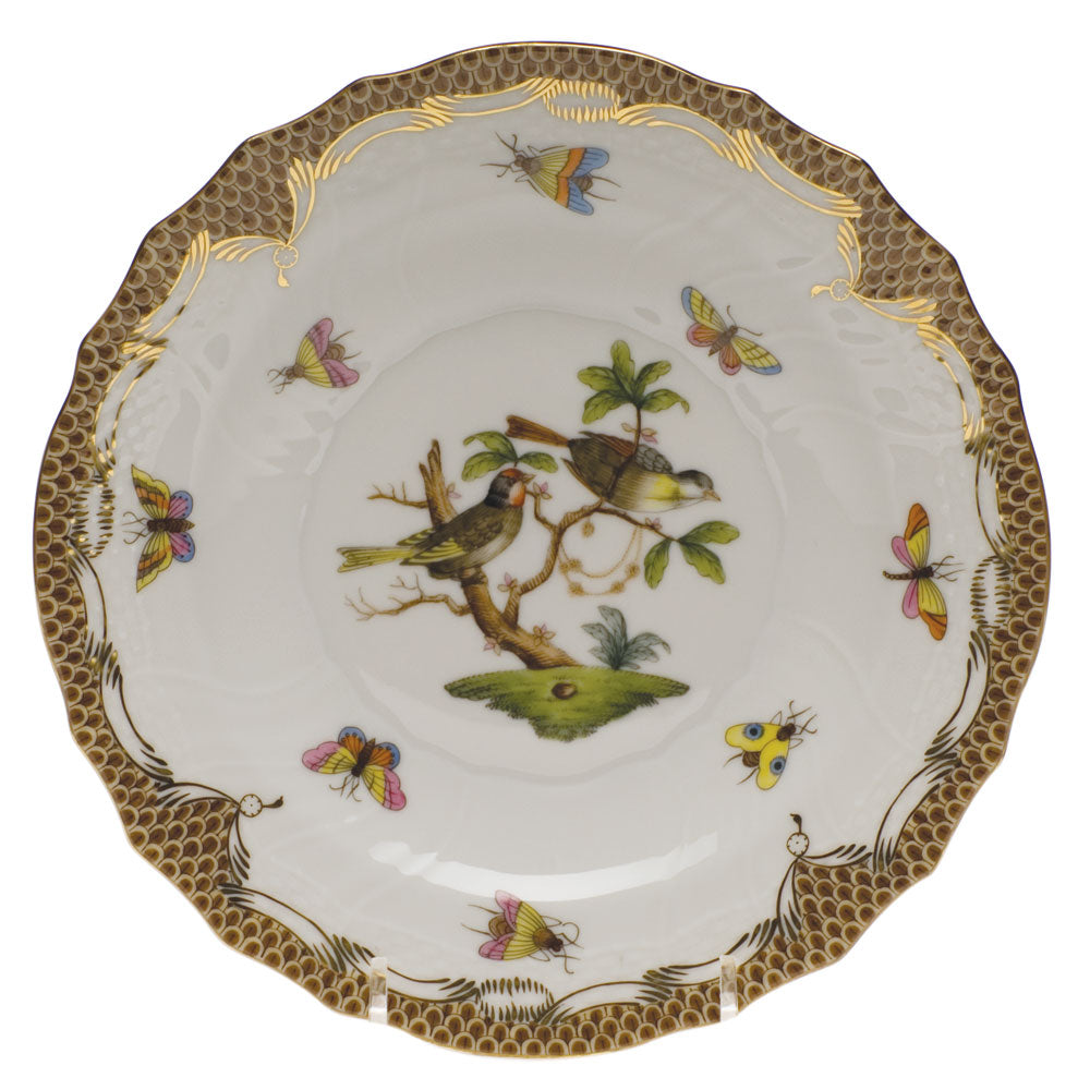 Herend Rothschild Bird Choc Border Salad Plate - Motif 11 7.5"d - Brown Border