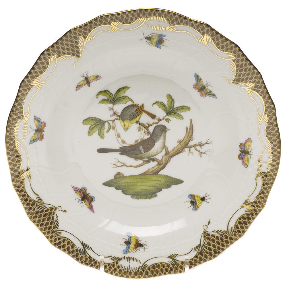 Rothschild Bird Choc Border Dessert Plate - Motif 01 8.25"d - Brown Border