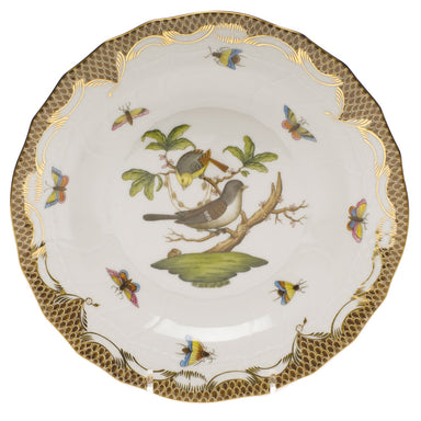 Herend Rothschild Bird Choc Border Dessert Plate - Motif 01 8.25"d - Brown Border