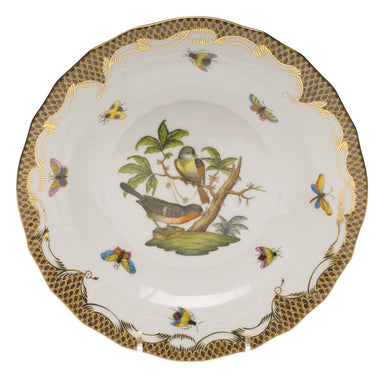 Herend Rothschild Bird Choc Border Dessert Plate - Motif 02 8.25"d - Brown Border