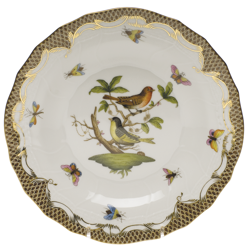 Rothschild Bird Choc Border Dessert Plate - Motif 03 8.25"d - Brown Border