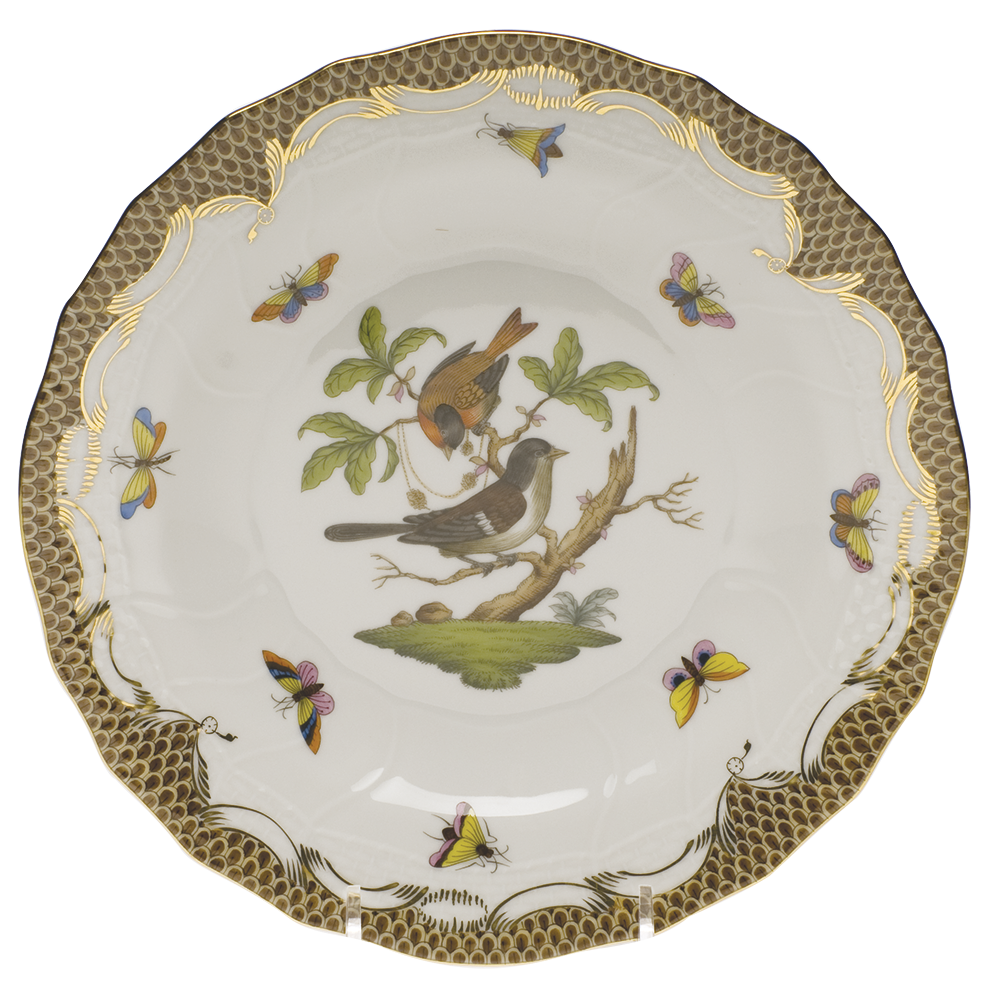 Rothschild Bird Choc Border Dessert Plate - Motif 04 8.25"d - Brown Border