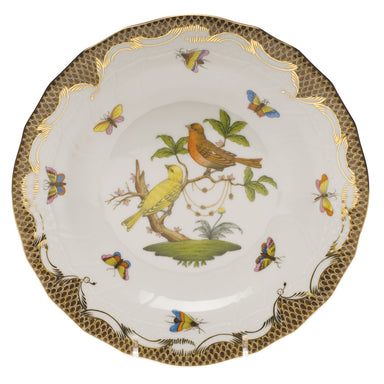 Herend Rothschild Bird Choc Border Dessert Plate - Motif 06 8.25"d - Brown Border