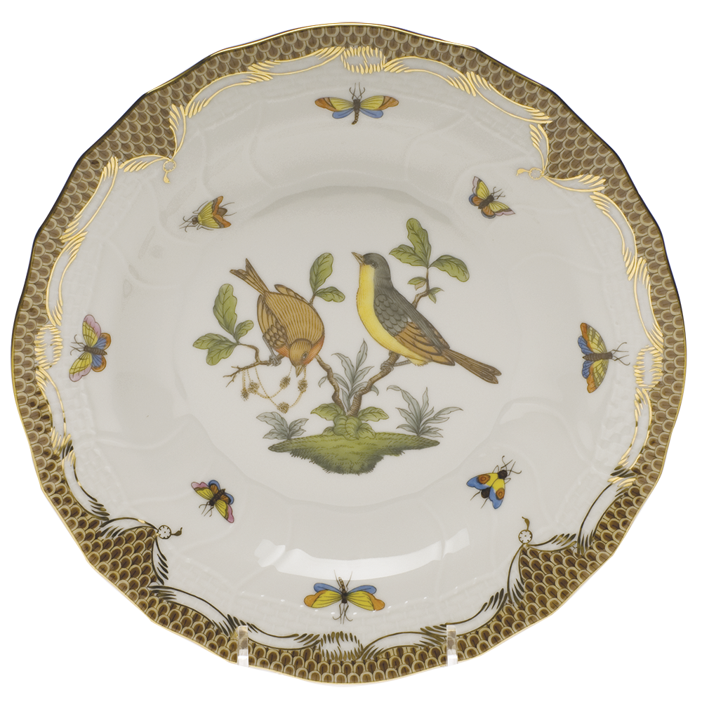 Rothschild Bird Choc Border Dessert Plate - Motif 07 8.25"d - Brown Border