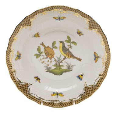 Herend Rothschild Bird Choc Border Dessert Plate - Motif 07 8.25"d - Brown Border