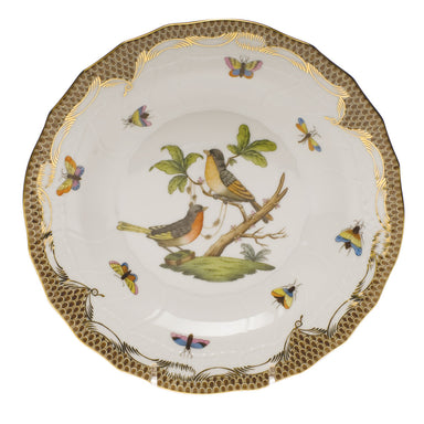 Herend Rothschild Bird Choc Border Dessert Plate - Motif 08 8.25"d - Brown Border