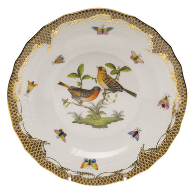 Herend Rothschild Bird Choc Border Dessert Plate - Motif 09 8.25"d - Brown Border