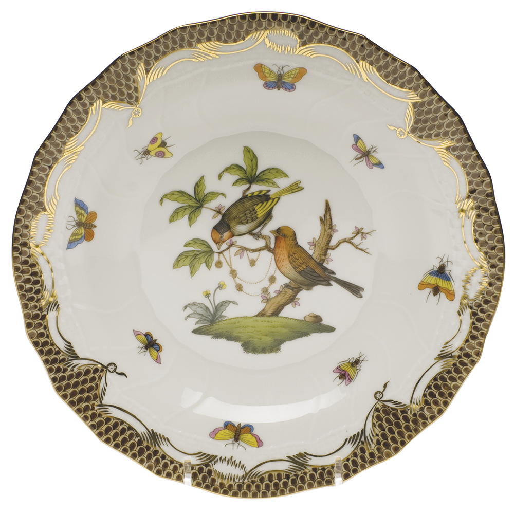 Rothschild Bird Choc Border Dessert Plate - Motif 10 8.25"d - Brown Border