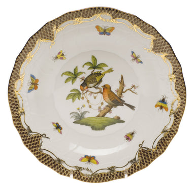 Herend Rothschild Bird Choc Border Dessert Plate - Motif 10 8.25"d - Brown Border