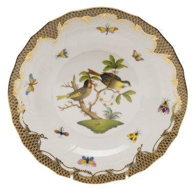 Herend Rothschild Bird Choc Border Dessert Plate - Motif 11 8.25"d - Brown Border