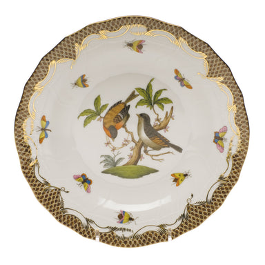 Herend Rothschild Bird Choc Border Dessert Plate - Motif 12 8.25"d - Brown Border