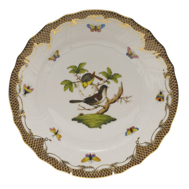 Herend Rothschild Bird Choc Border Dinner Plate - Motif 01 10.5"d - Brown Border