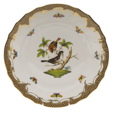 Herend Rothschild Bird Choc Border Dinner Plate - Motif 04 10.5"d - Brown Border