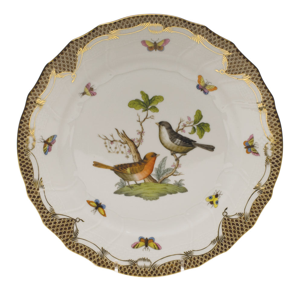 Herend Rothschild Bird Choc Border Dinner Plate - Motif 05 10.5"d - Brown Border