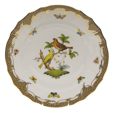 Herend Rothschild Bird Choc Border Dinner Plate - Motif 06 10.5"d - Brown Border