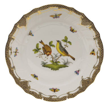 Herend Rothschild Bird Choc Border Dinner Plate - Motif 07 10.5"d - Brown Border