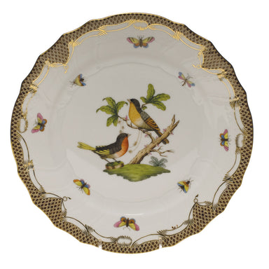 Herend Rothschild Bird Choc Border Dinner Plate - Motif 08 10.5"d - Brown Border